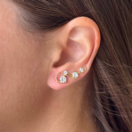 Melody ear climbers with CZ diamonds - 14K Gold