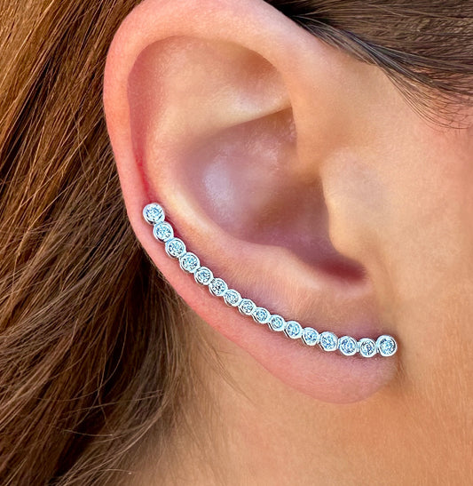 BUBBLES EAR CLIMBERS WITH SIMULATED DIAMONDS - WHITE SILVER