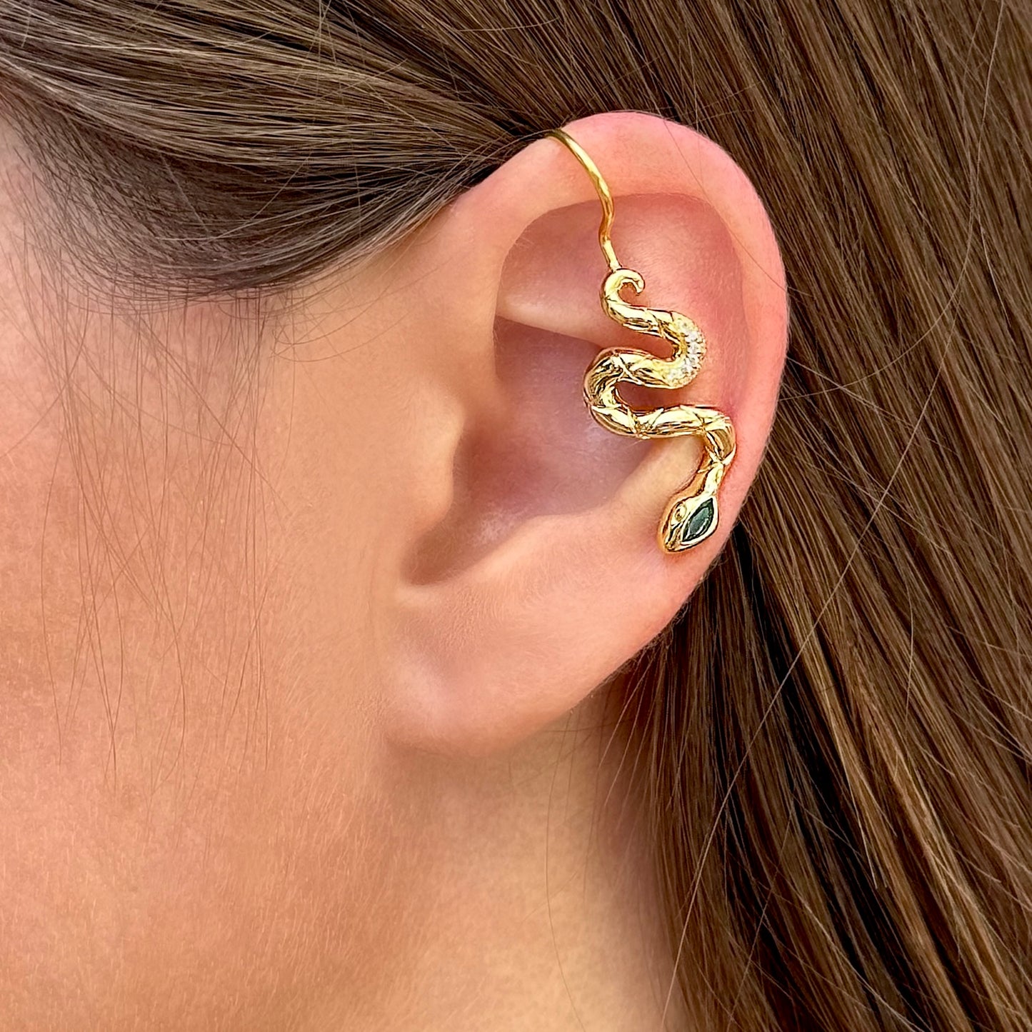 Snake non-pierced ear cuff with CZ diamonds -  Rose Gold
