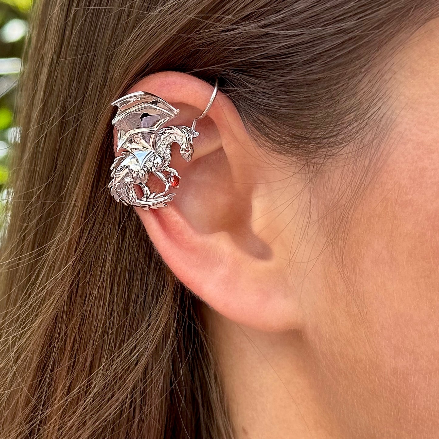 Dragon non-pierced ear cuff with CZ diamonds -  Gold