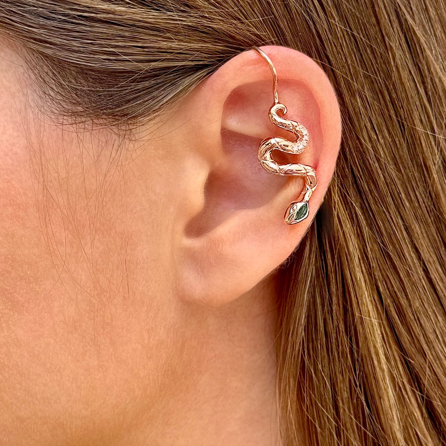 Snake non-pierced ear cuff with CZ diamonds -  Gold