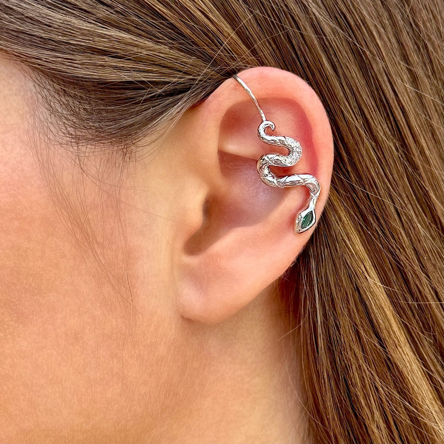 Snake non-pierced ear cuff with CZ diamonds -  Gold