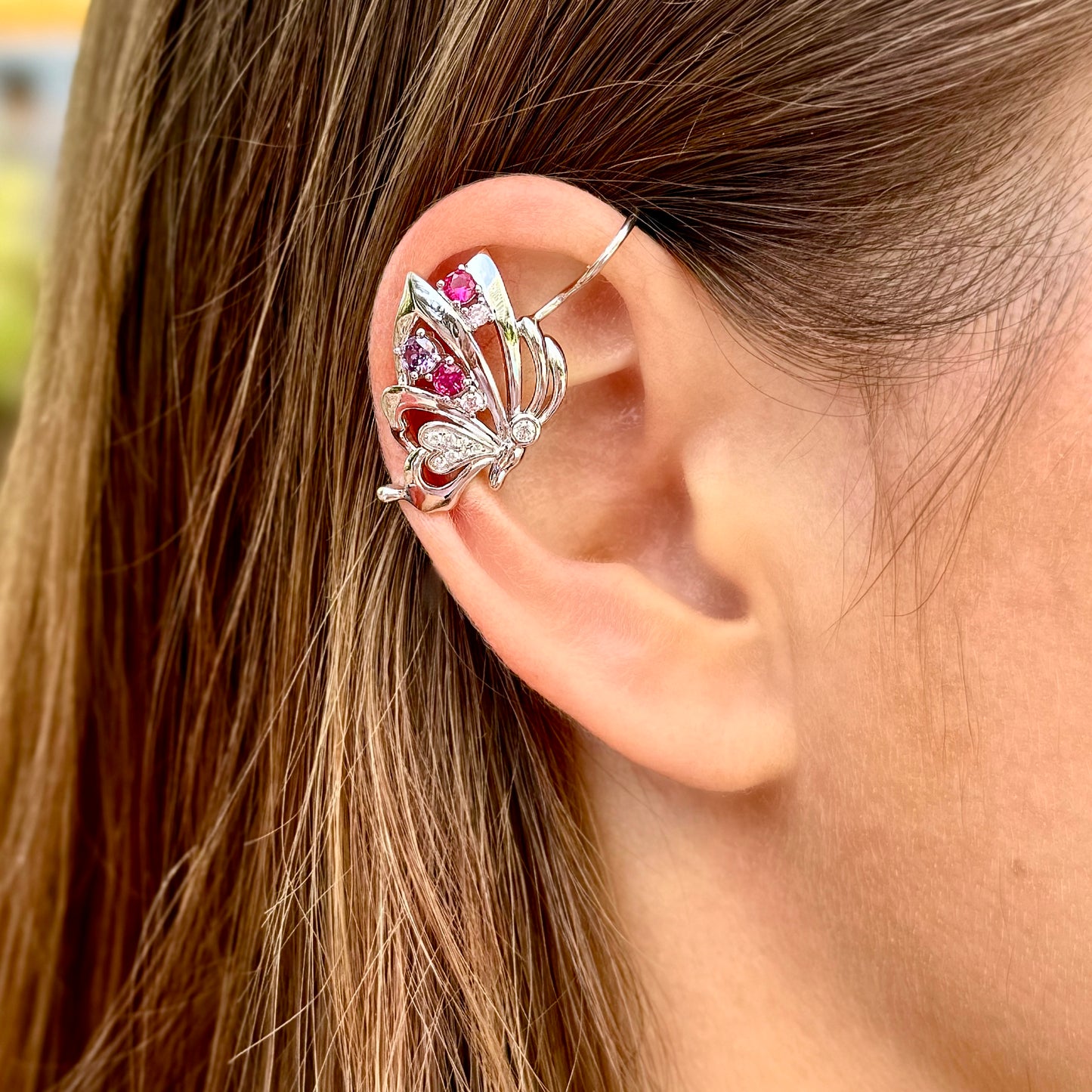 Butterfly  non-pierced ear cuff with CZ diamonds -  Rose Gold