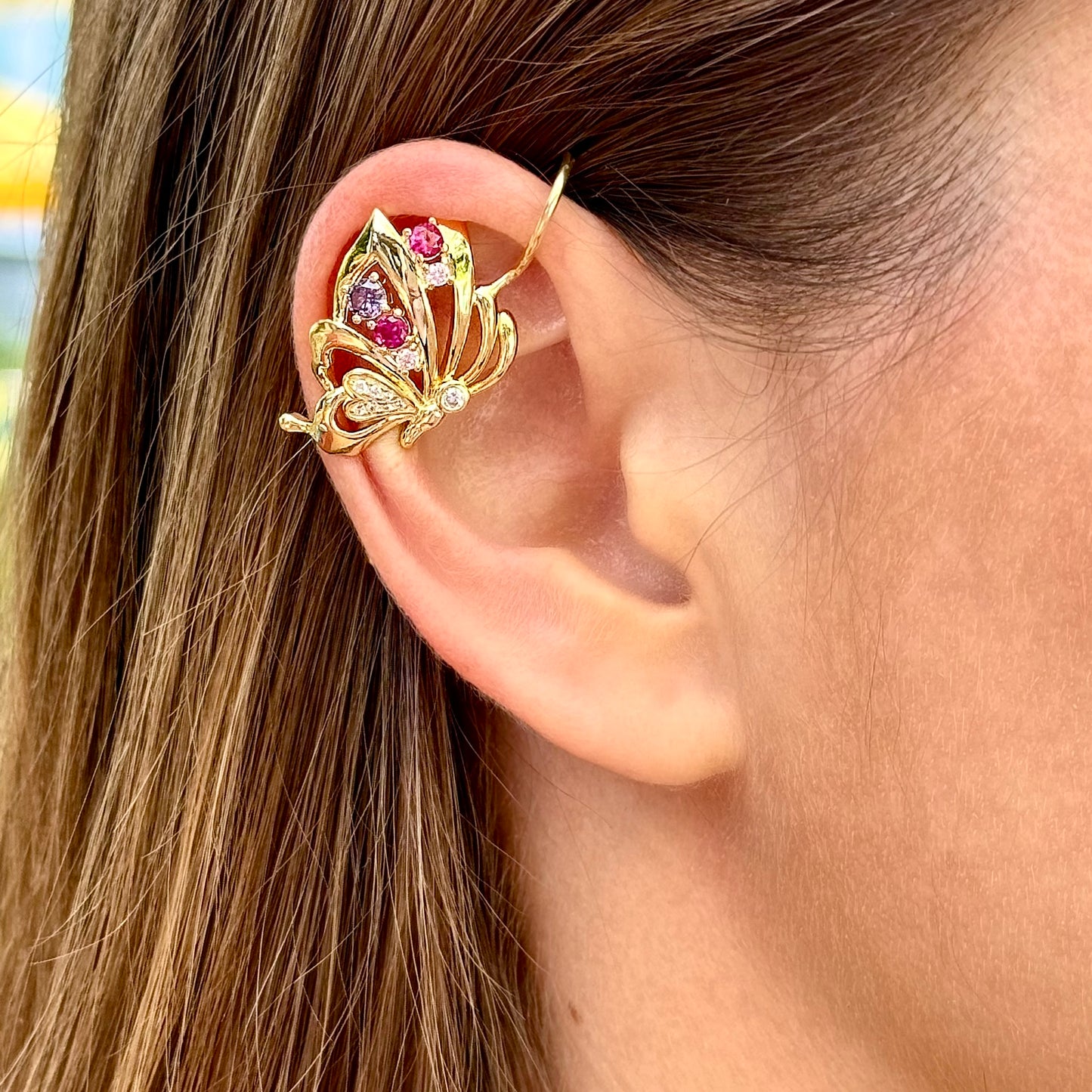 Ear cuff mariposa sin perforar con diamantes CZ - Plata de ley 925