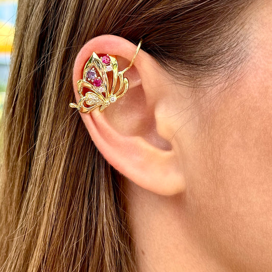 Ear cuff mariposa sin perforar con diamantes CZ - Oro