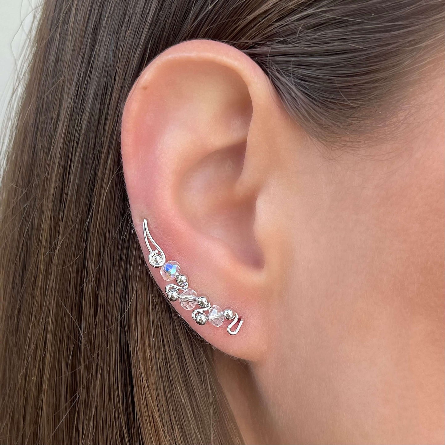 Crystal ear climbers - Sterling Silver 925