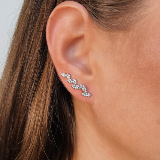 Petal ear climbers with simulated diamonds - Sterling Silver 925