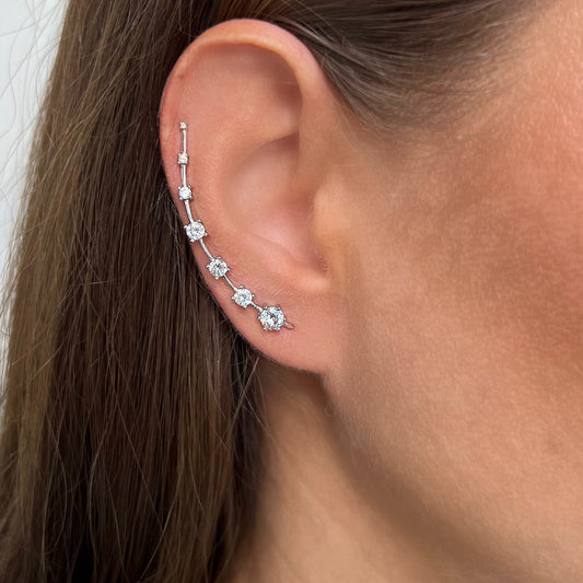 STARDUST EAR CLIMBERS WITH SIMULATED DIAMONDS - WHITE SILVER
