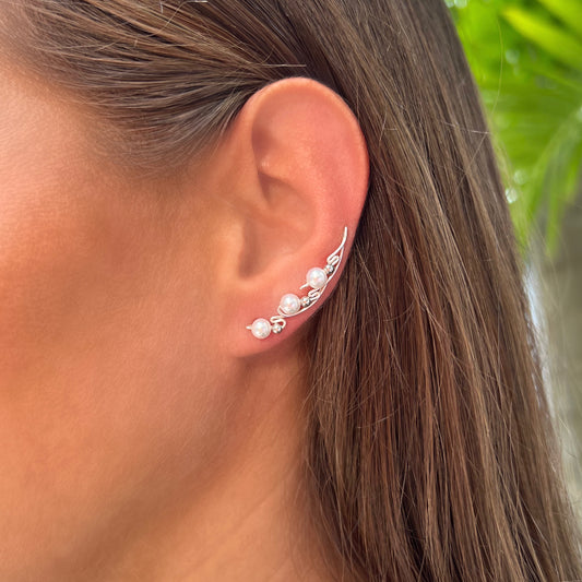 Wing  ear climbers with pearls  - Sterling Silver 925