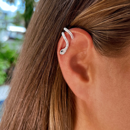 Snake non-pierced ear cuff with CZ Diamonds  - Sterling Silver 925
