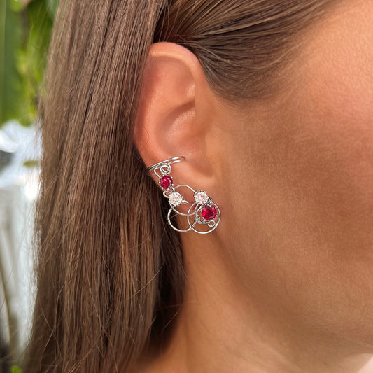 Curved  non pierced ear cuffs with Ruby - Sterling silver 925