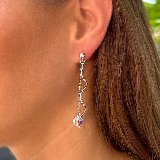 Cube drop earrings with Swarovski crystals - Sterling Silver 925
