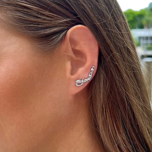 Dolphin ear climbers with CZ diamonds - Sterling Silver 925