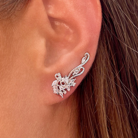 Lotus ear climbers with CZ diamonds - Sterling Silver 925