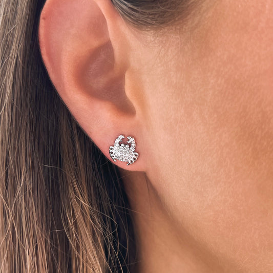 Crab stud earrings with CZ diamonds - Sterling Silver 925