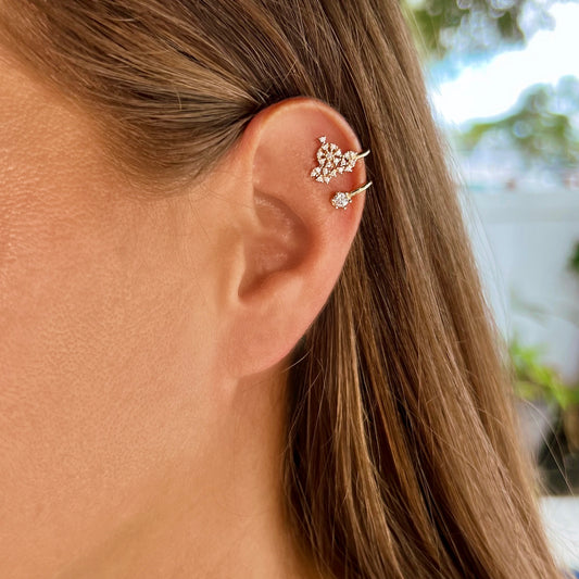 Unique  non pierced ear cuff with CZ diamonds - 14K Gold
