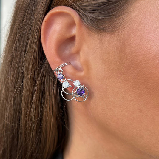 Curved  non pierced ear cuffs with Amethyst - Sterling silver 925