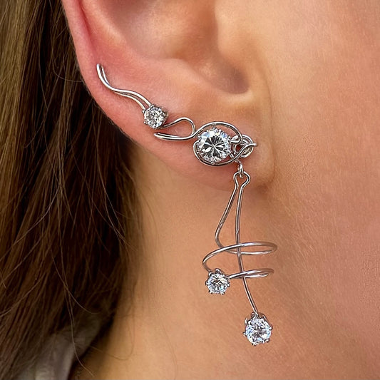 Flamenco convertible ear climbers with CZ diamonds  -  Sterling Silver 925