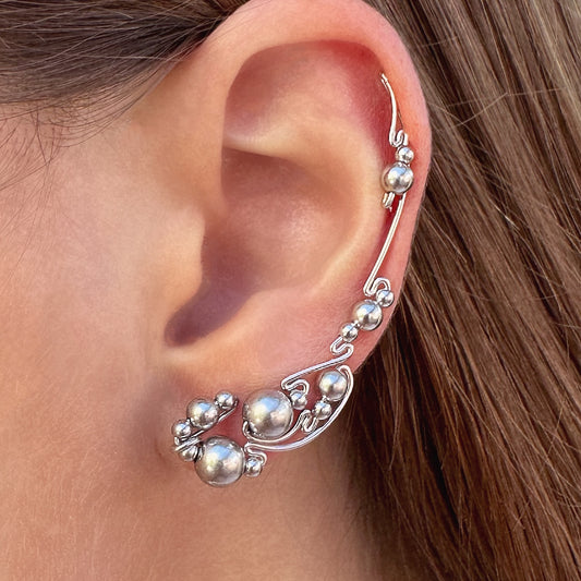 Trepadores de orejas de vid con cuentas de plata - Plata de Ley 925
