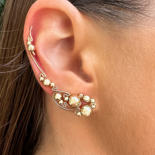 Luna  ear climbers with gold beads - 14K Gold