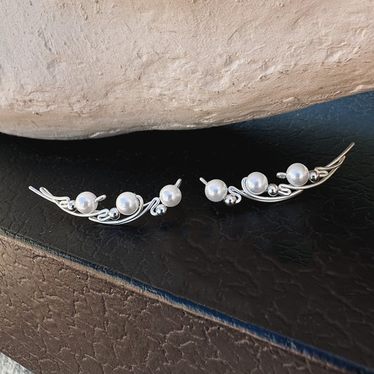 Pendientes trepadores de ala con perlas - Plata de Ley 925 