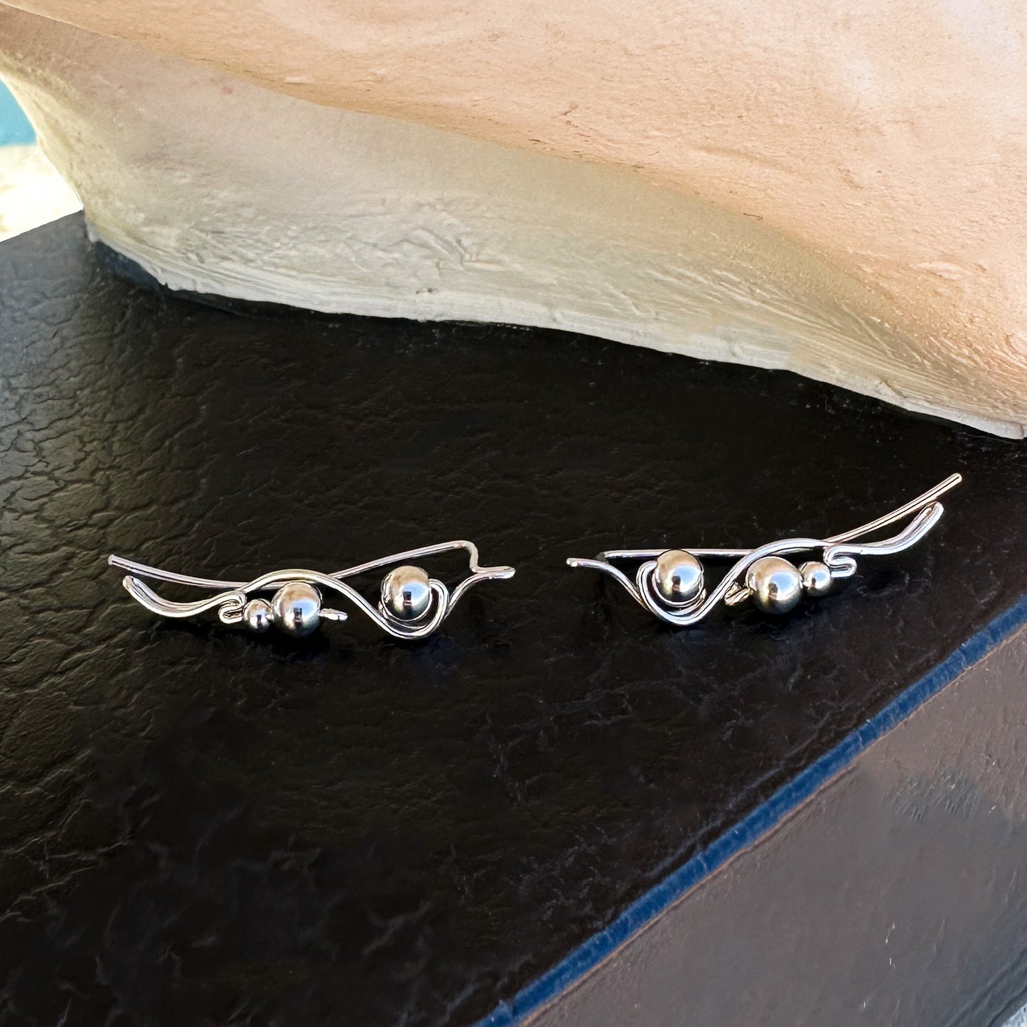 Silver beads ear climbers  - Sterling Silver 925