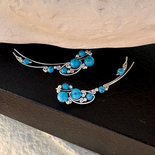 Vine Ear Climbers with Turquoise - Sterling Silver 925