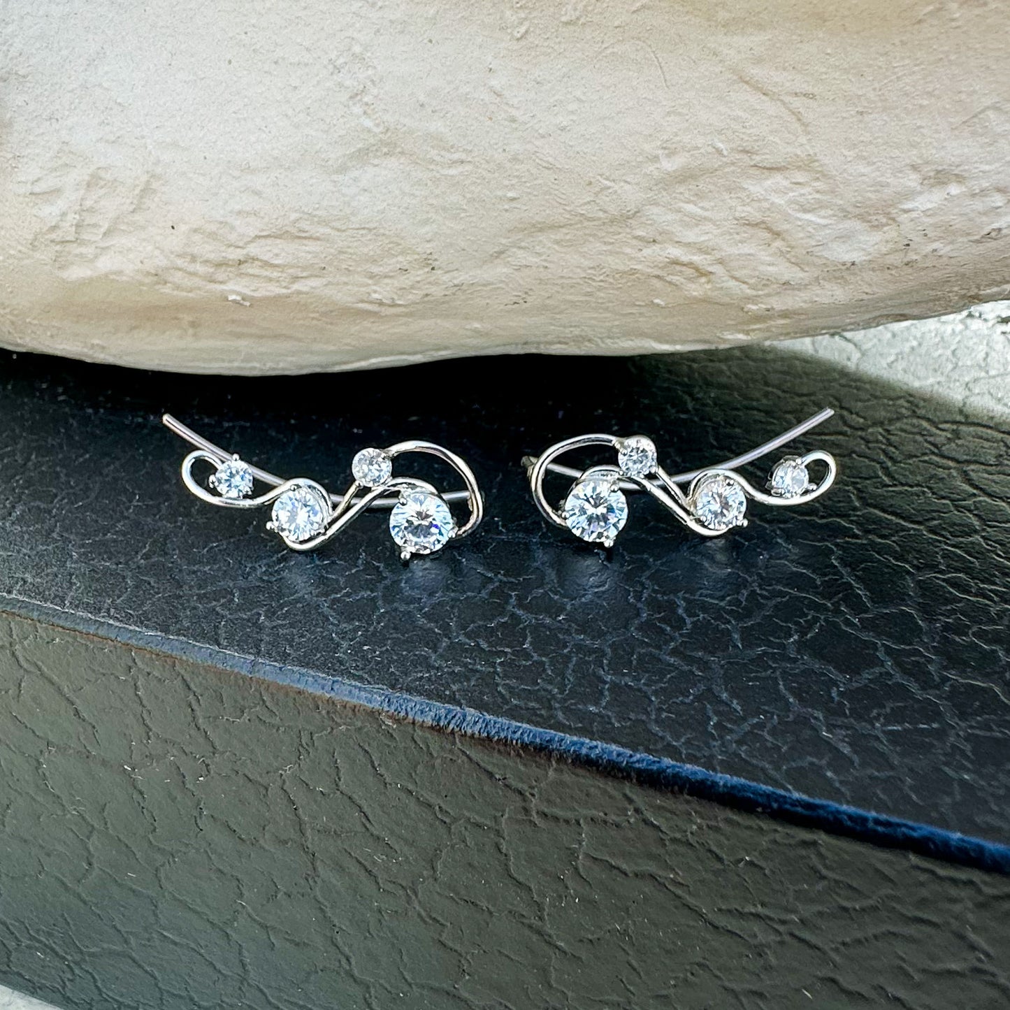 Melody ear climbers with CZ diamonds - Sterling Silver 925