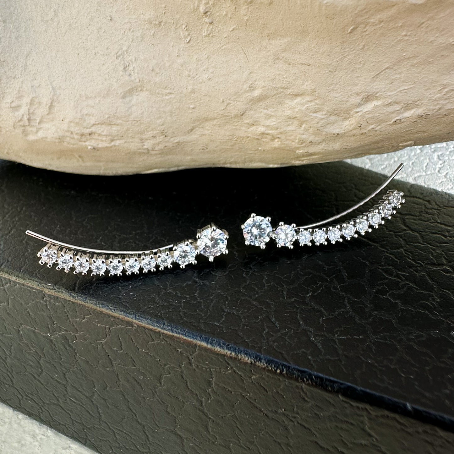 Meteorites ear climbers large with CZ diamonds - Sterling Silver 925