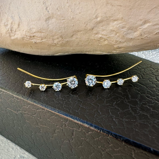 Stardust ear climbers with simulated diamonds - 14K Gold