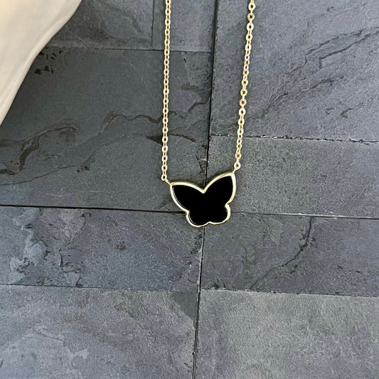 Butterfly necklace  Gold plated with black stone