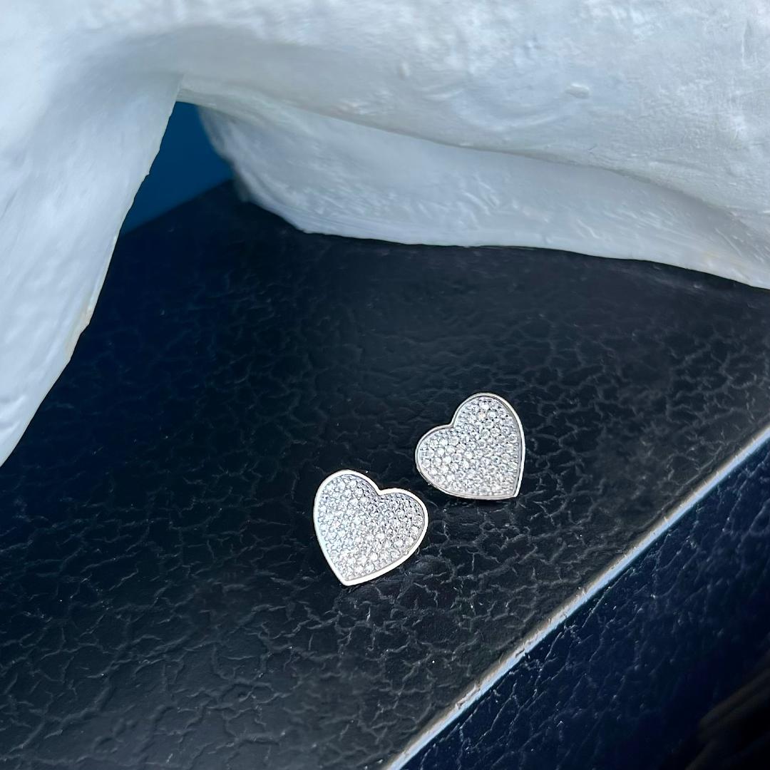 Lovely heart stud earrings with CZ diamonds - Sterling silver 925