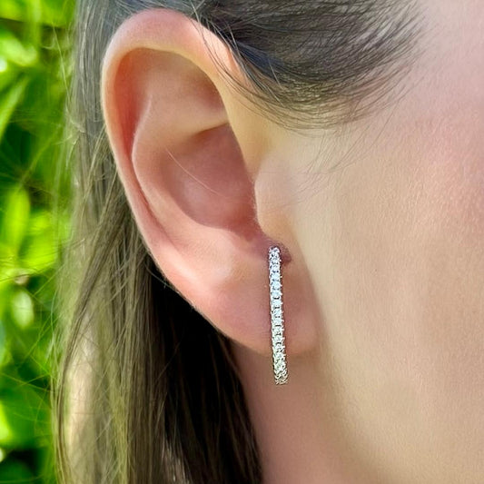 Diamond bar stud earrings with CZ diamonds - Sterling silver 925