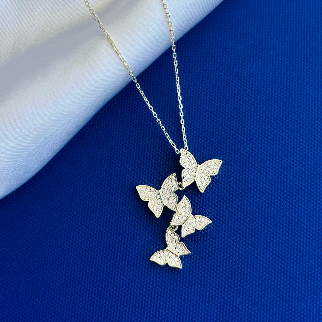 Butterflies necklace 14K Gold plated with simulated diamonds