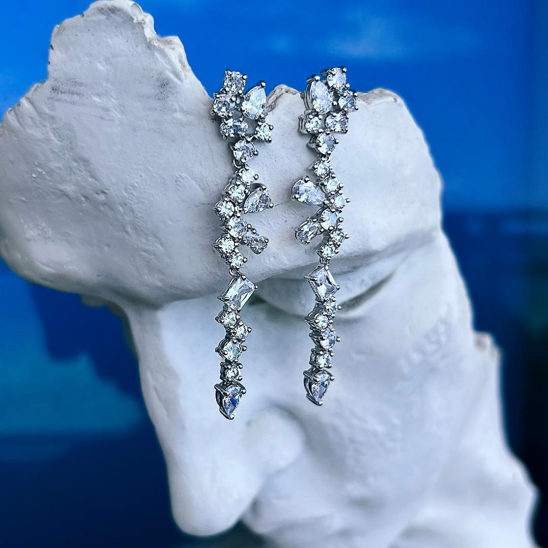 Chandelier  drop earrings CZ diamonds - Sterling Silver 925
