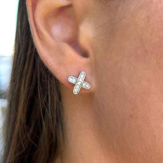 ChrissCross stud earrings with CZ diamonds - Sterling silver 925