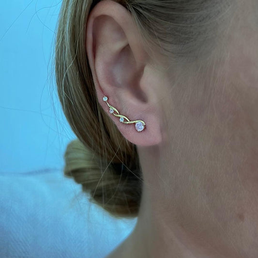GOLD INFINITY  EAR CLIMBERS WITH SIMULATED DIAMONDS - WHITE SILVER