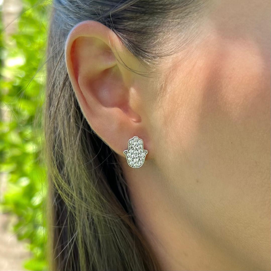 Aretes Pave Hamsa con diamantes CZ - Plata de ley 925 