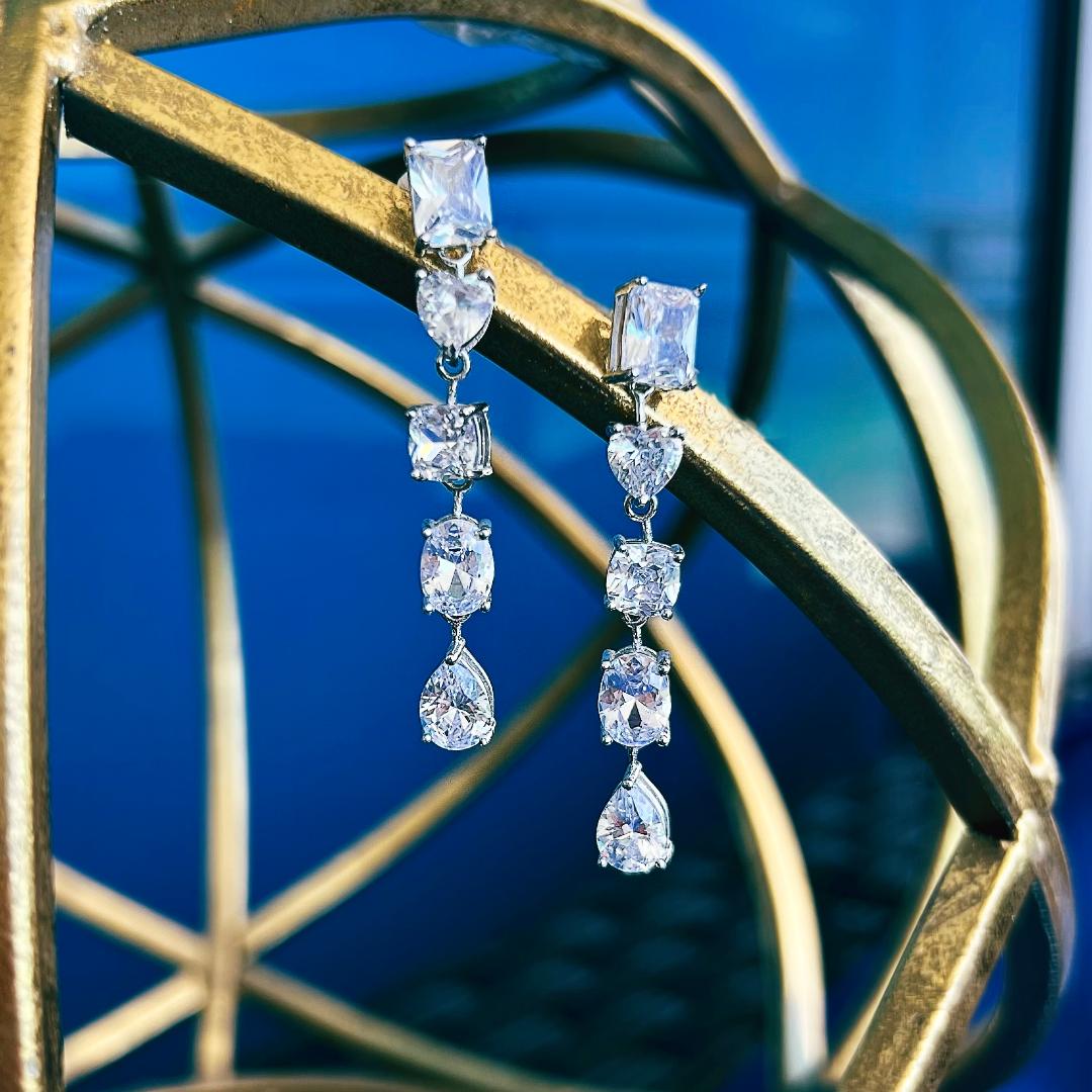 Heaven drop earrings with simulated diamonds - Sterling Silver 925