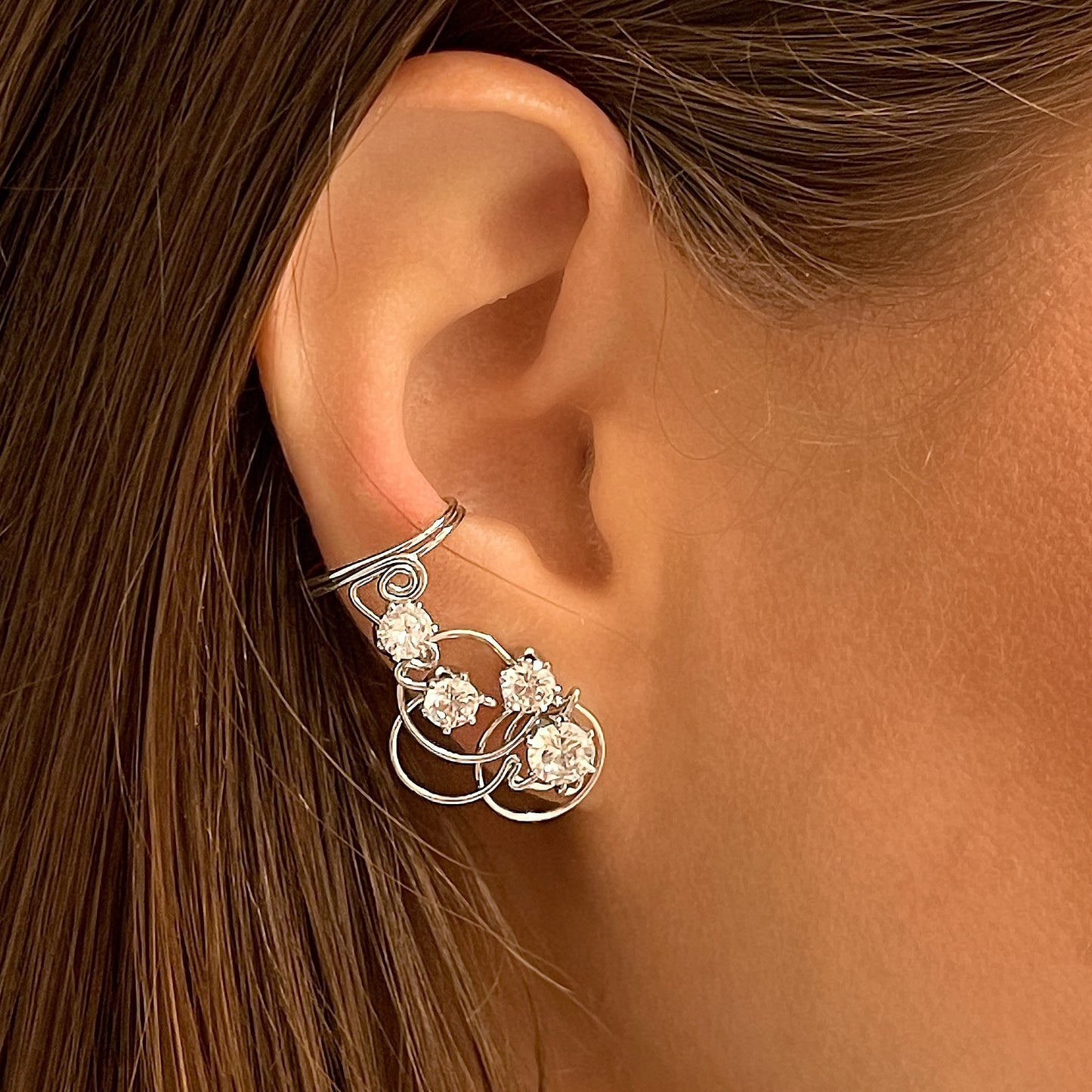 Curved  non pierced ear cuffs with CZ diamonds - Sterling silver 925