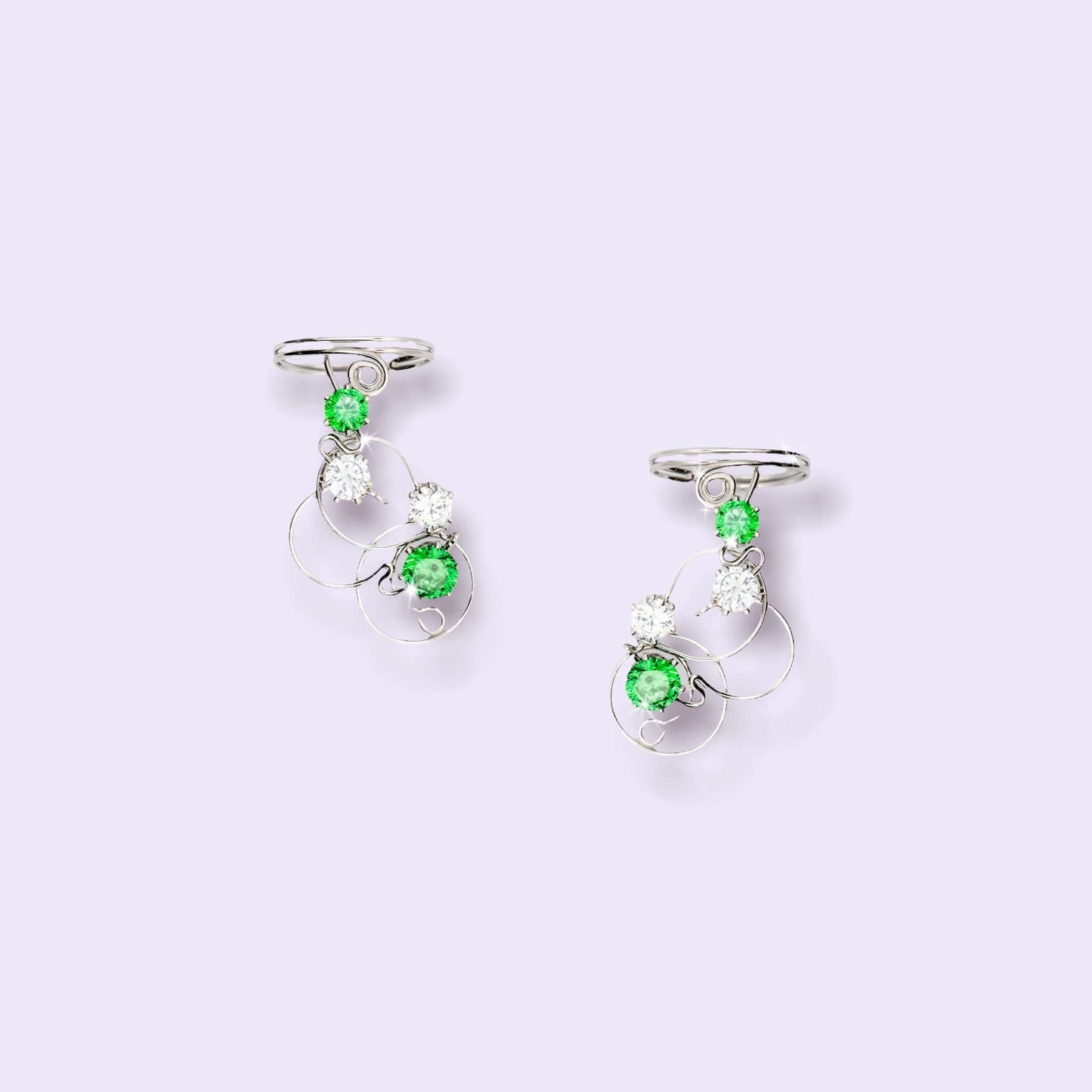 Ear cuffs curvos sin perforar con Amatista - Plata de ley 925