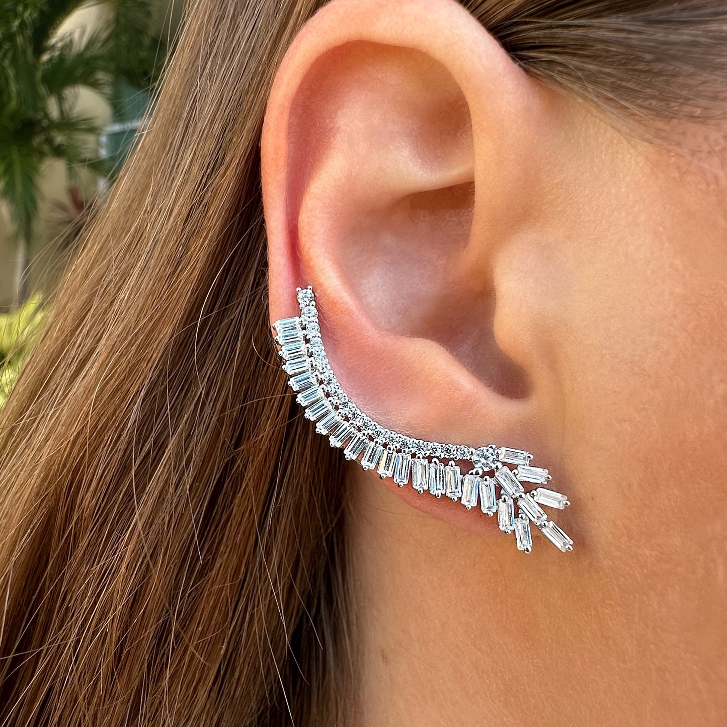 Pendientes trepadores con pavé baguette - Plata de ley 925