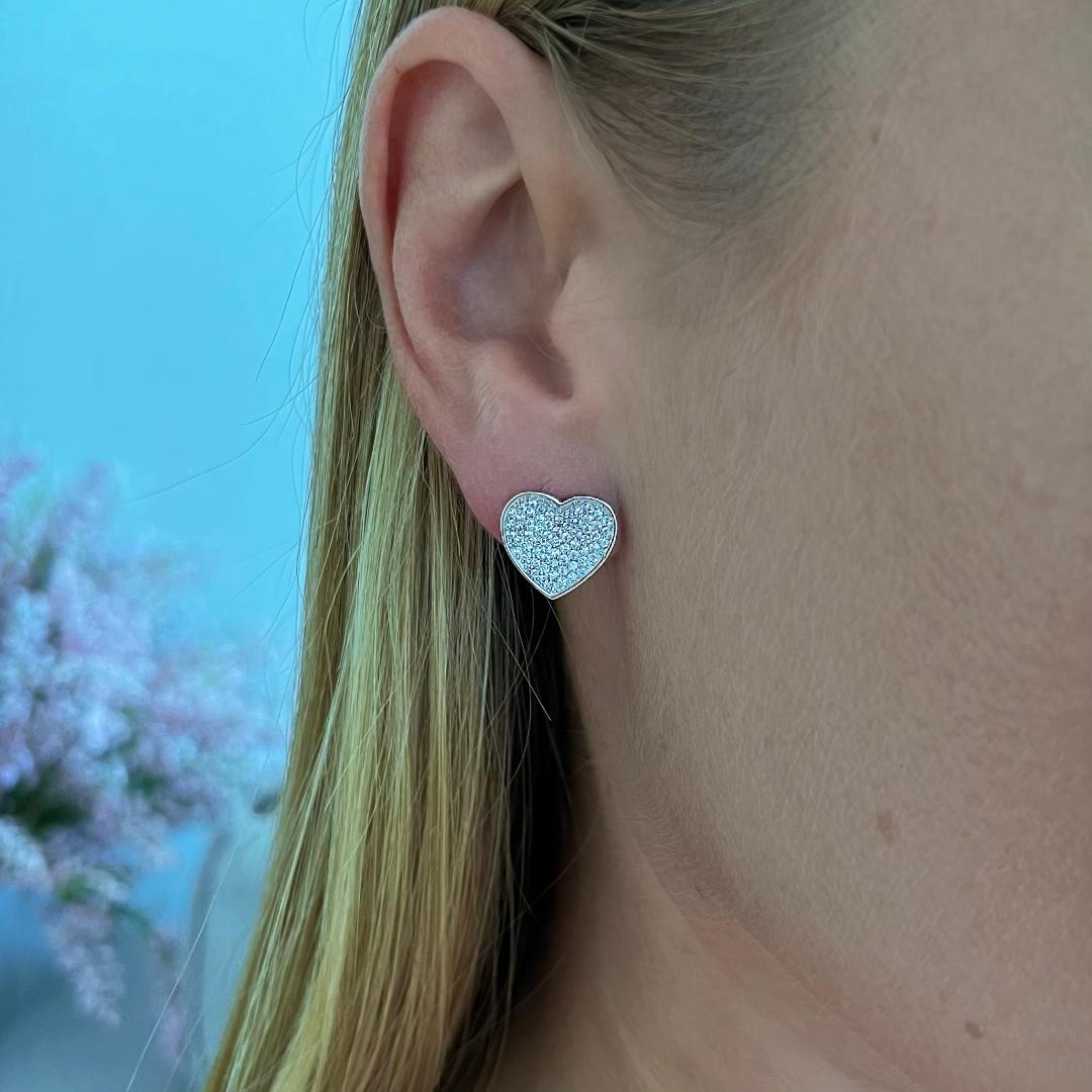 Lovely heart stud earrings with CZ diamonds - Sterling silver 925