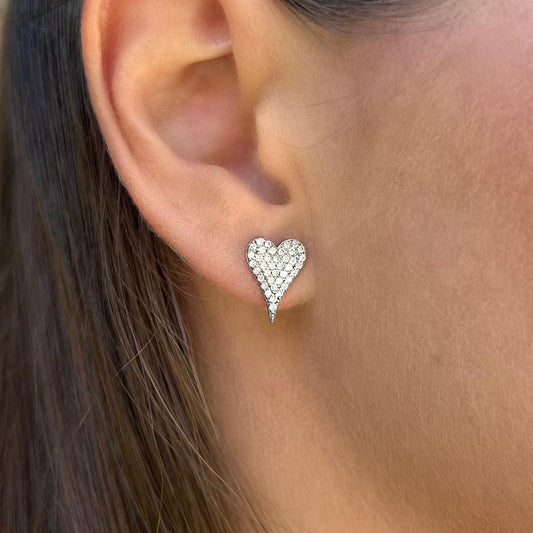 Pave heart stud earrings with CZ diamonds - Sterling silver 925