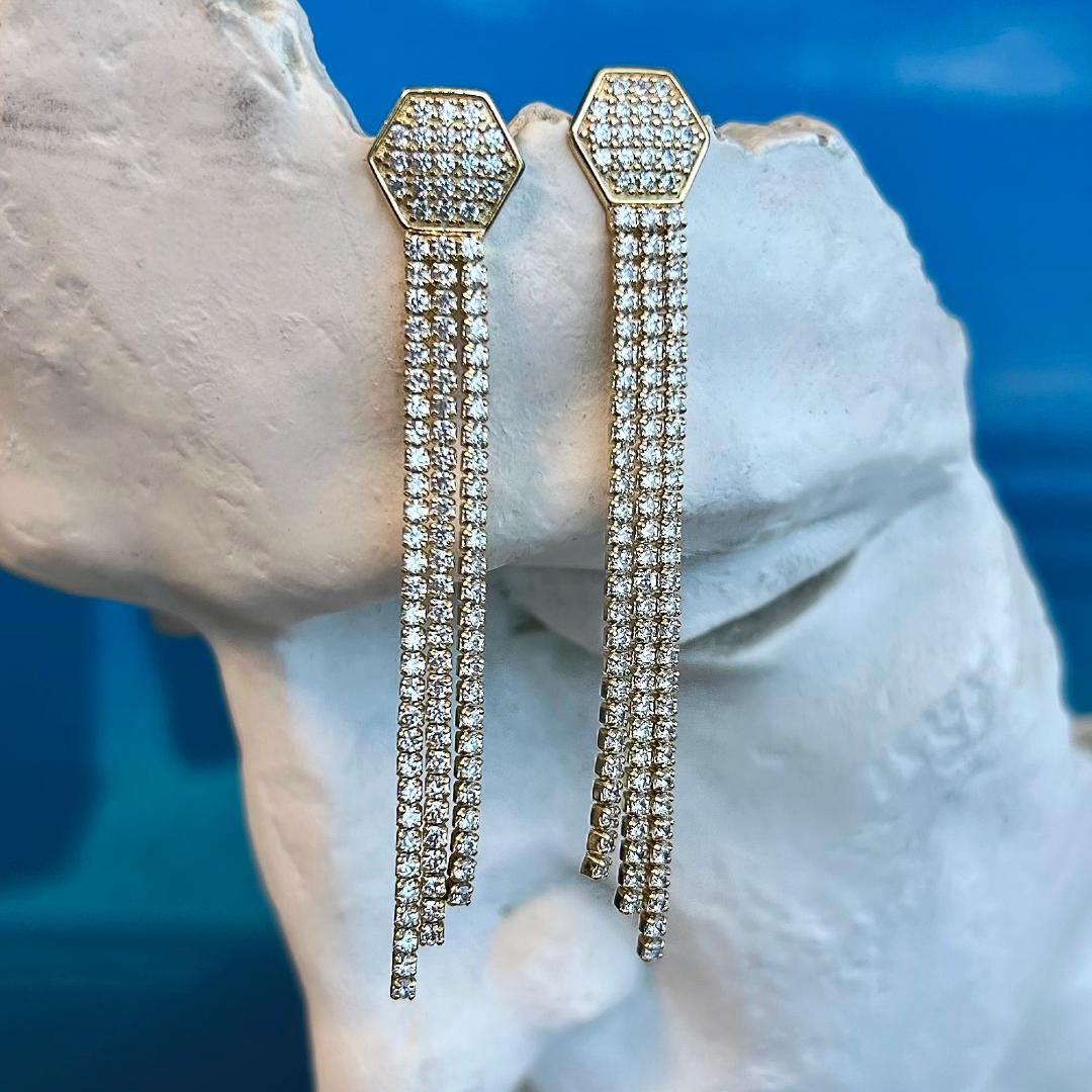 Pendientes Ray Drop Plata CZ Diamantes - Plata de Ley 925 