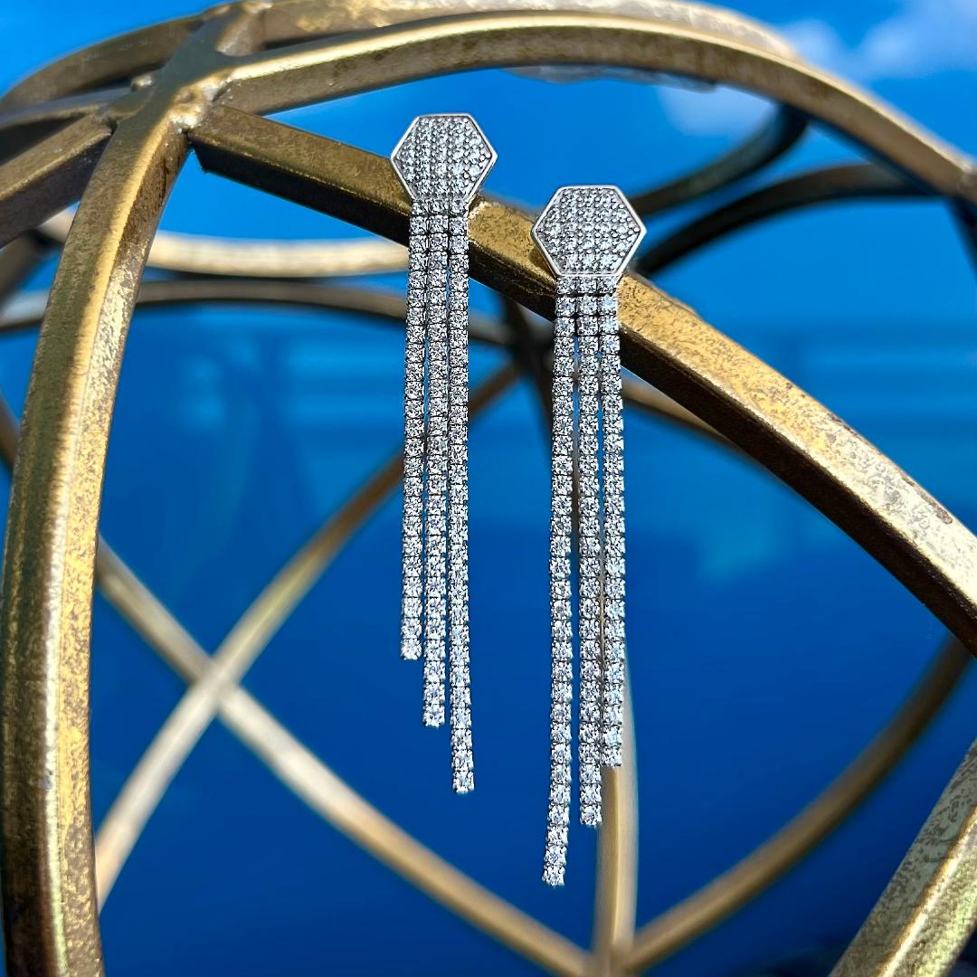 Pendientes de oro Ray Drop con diamantes CZ - Plata de ley 925 chapada en oro de 14 k 