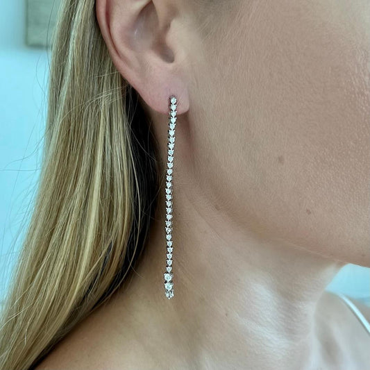 Diamond strand drop silver earrings with CZ - Sterling Silver 925