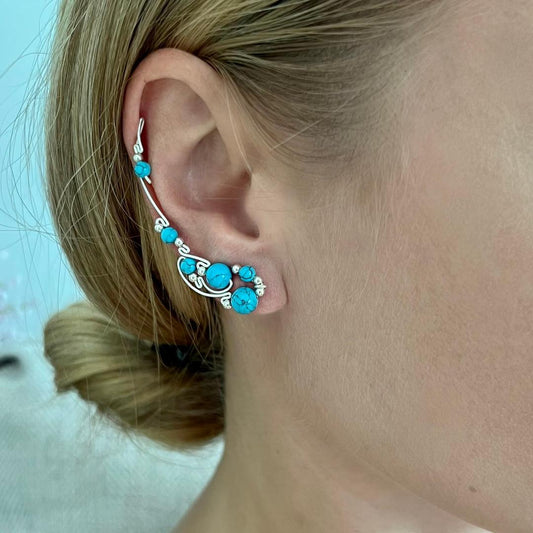 Vine Ear Climbers with Turquoise - Sterling Silver 925